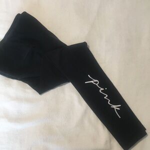 Black Leggings with Pink Logo